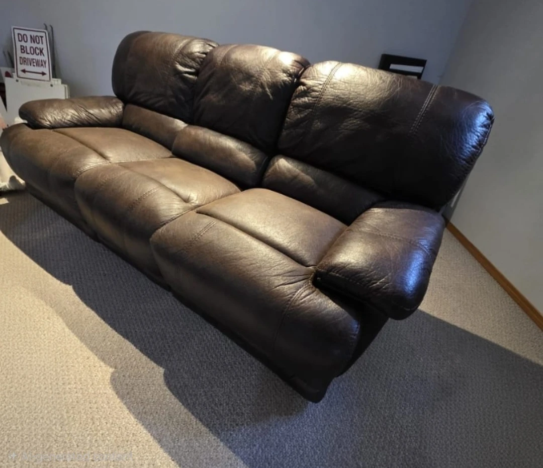 Brown Leather Sofa - photo 3