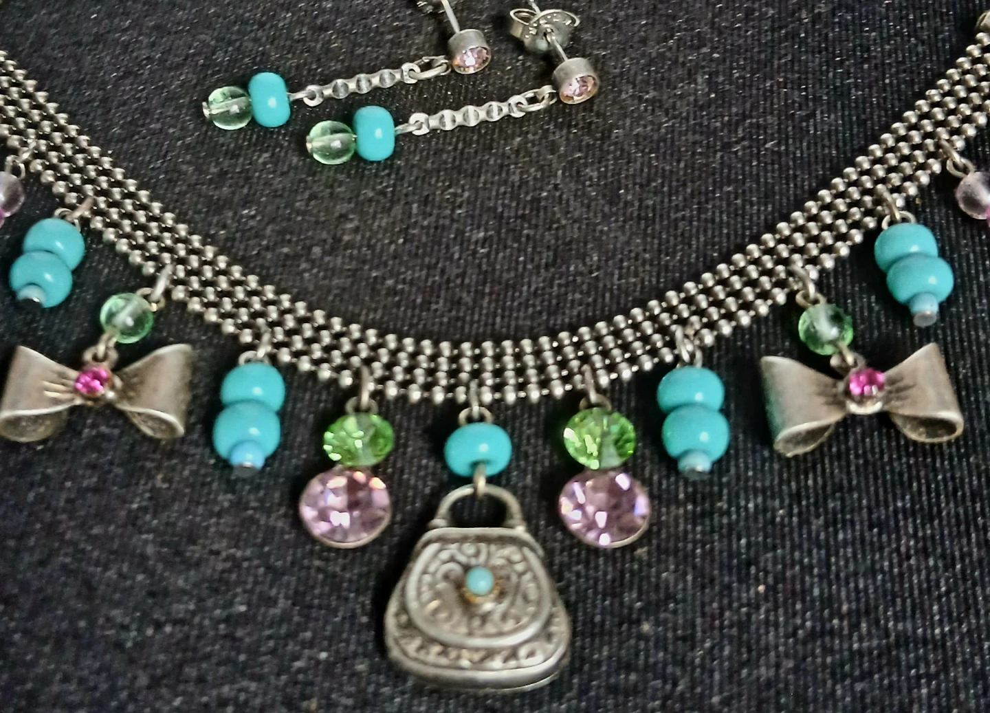 Charming Choker and Earring Set with Purse Charms - photo 2