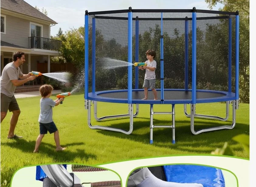 Blue Trampoline with Safety Net