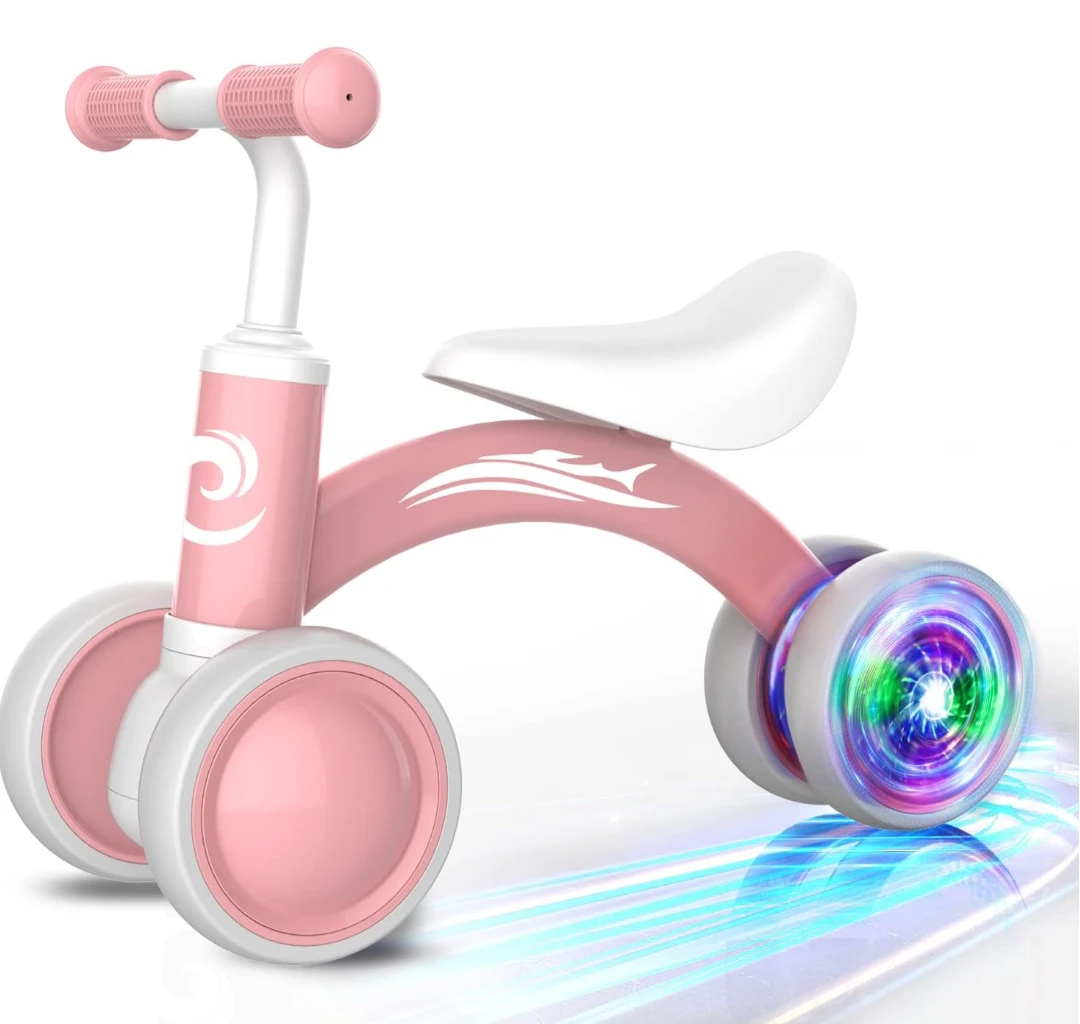 Pink Baby Balance Bike with Colorful Lights