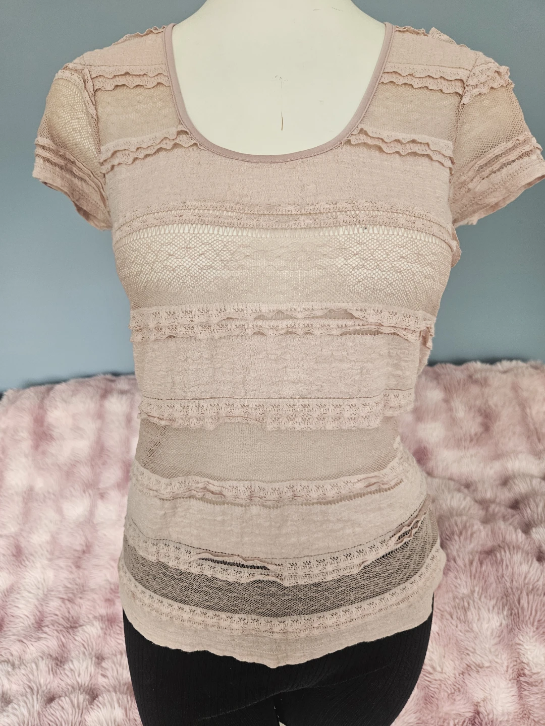 pink mesh stripped top