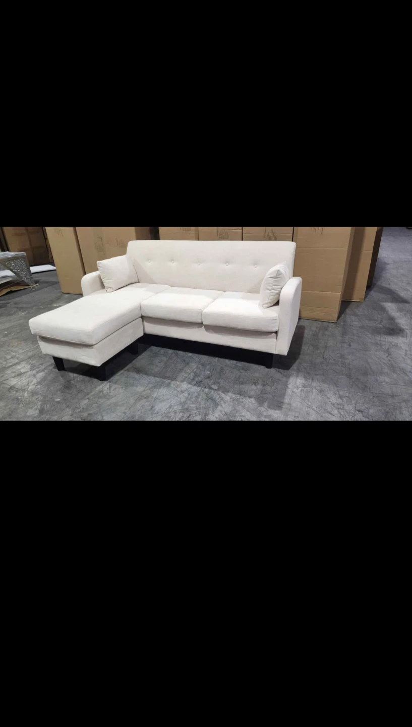 Cream L-Shaped Sectional Sofa with Chaise