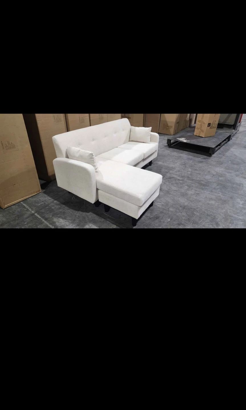 Cream L-Shaped Sectional Sofa with Chaise - photo 2