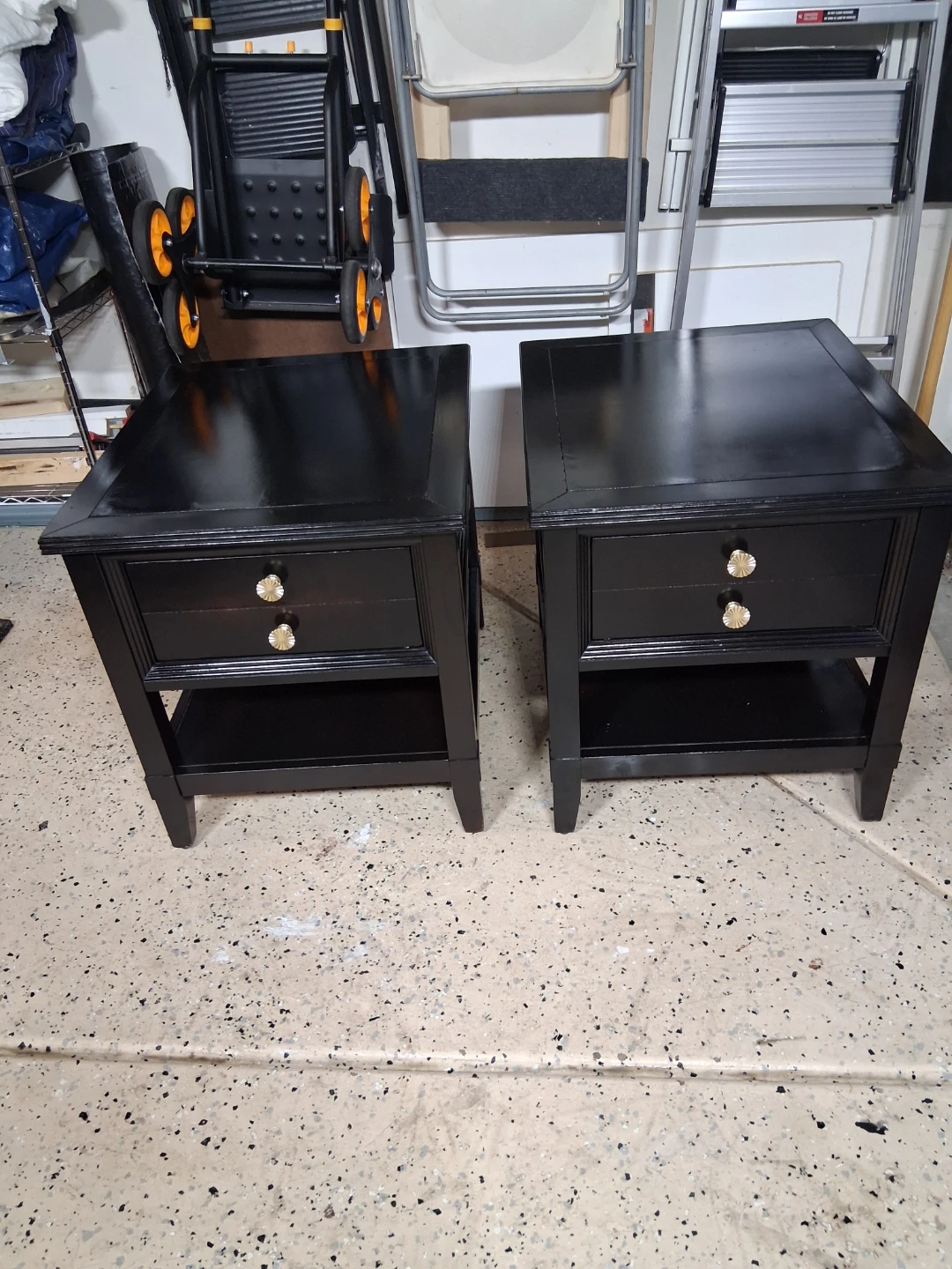 Pair of Black Nightstands with Gold Knobs - photo 3