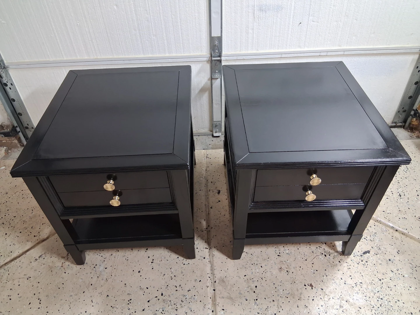 Pair of Black Nightstands with Gold Knobs - photo 4