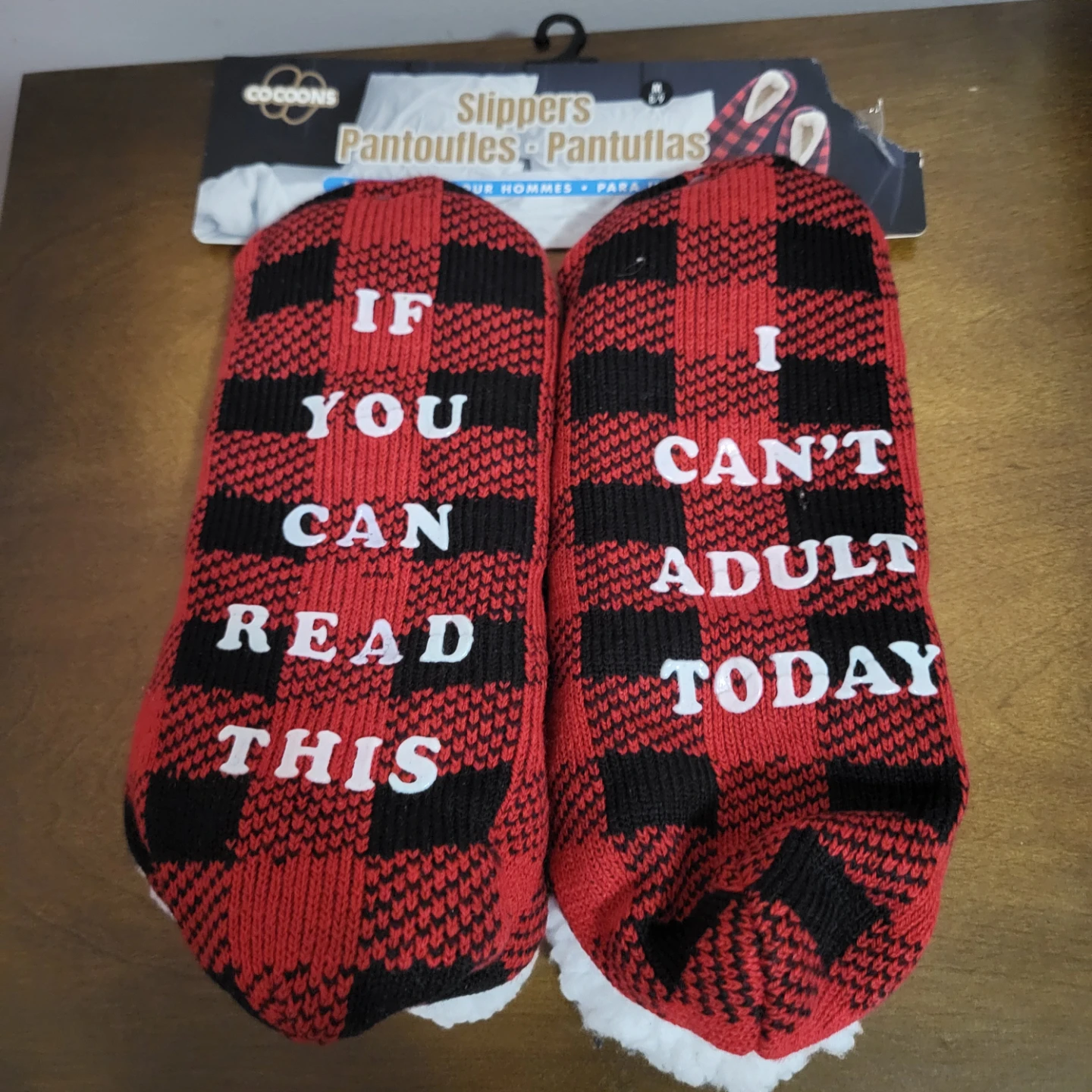 Cocoon's Buffalo Plaid "If You Can Read This" Slippers