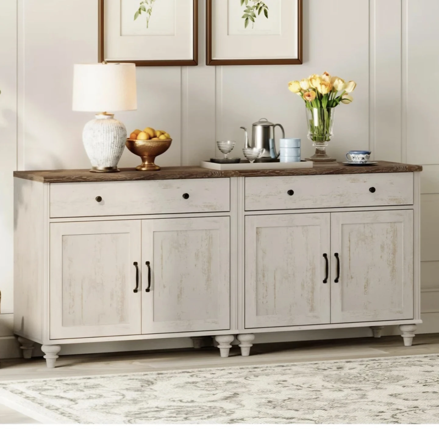 White and Brown Sideboard Console Table