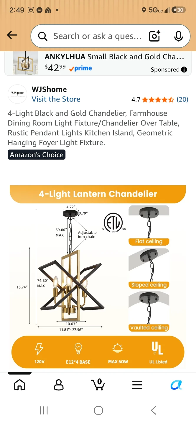 WJshome 4-Light Black and Gold Chandelier - photo 3