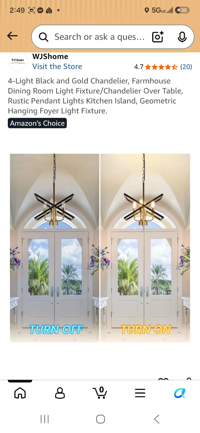 WJshome 4-Light Black and Gold Chandelier - photo 5