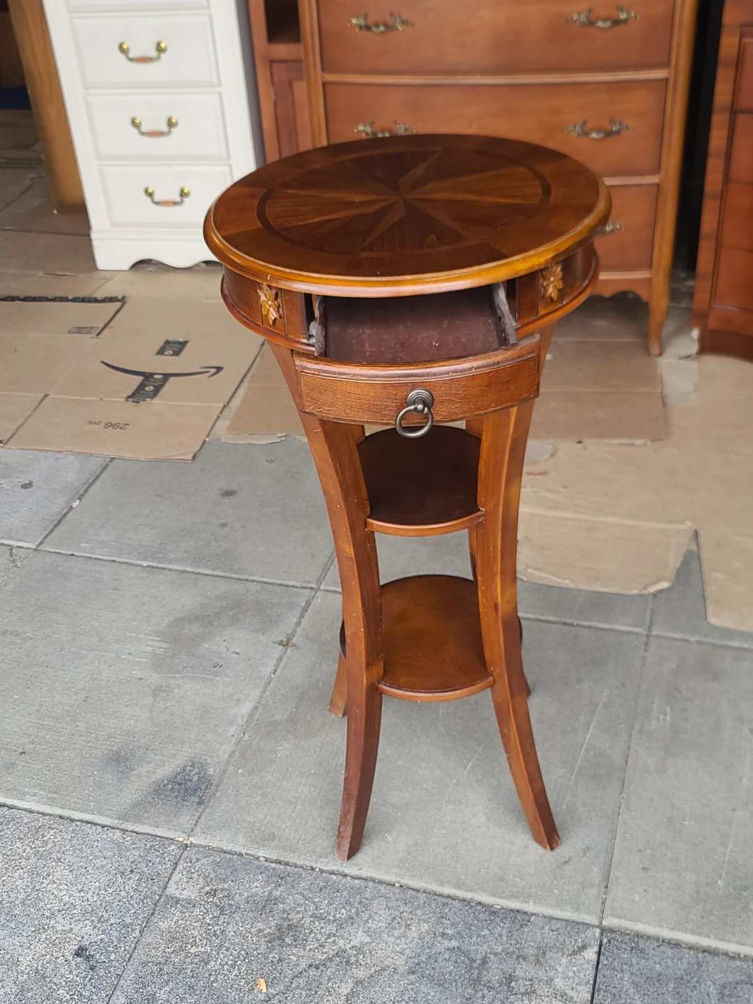 Round Wood Side Table with Drawer - photo 2