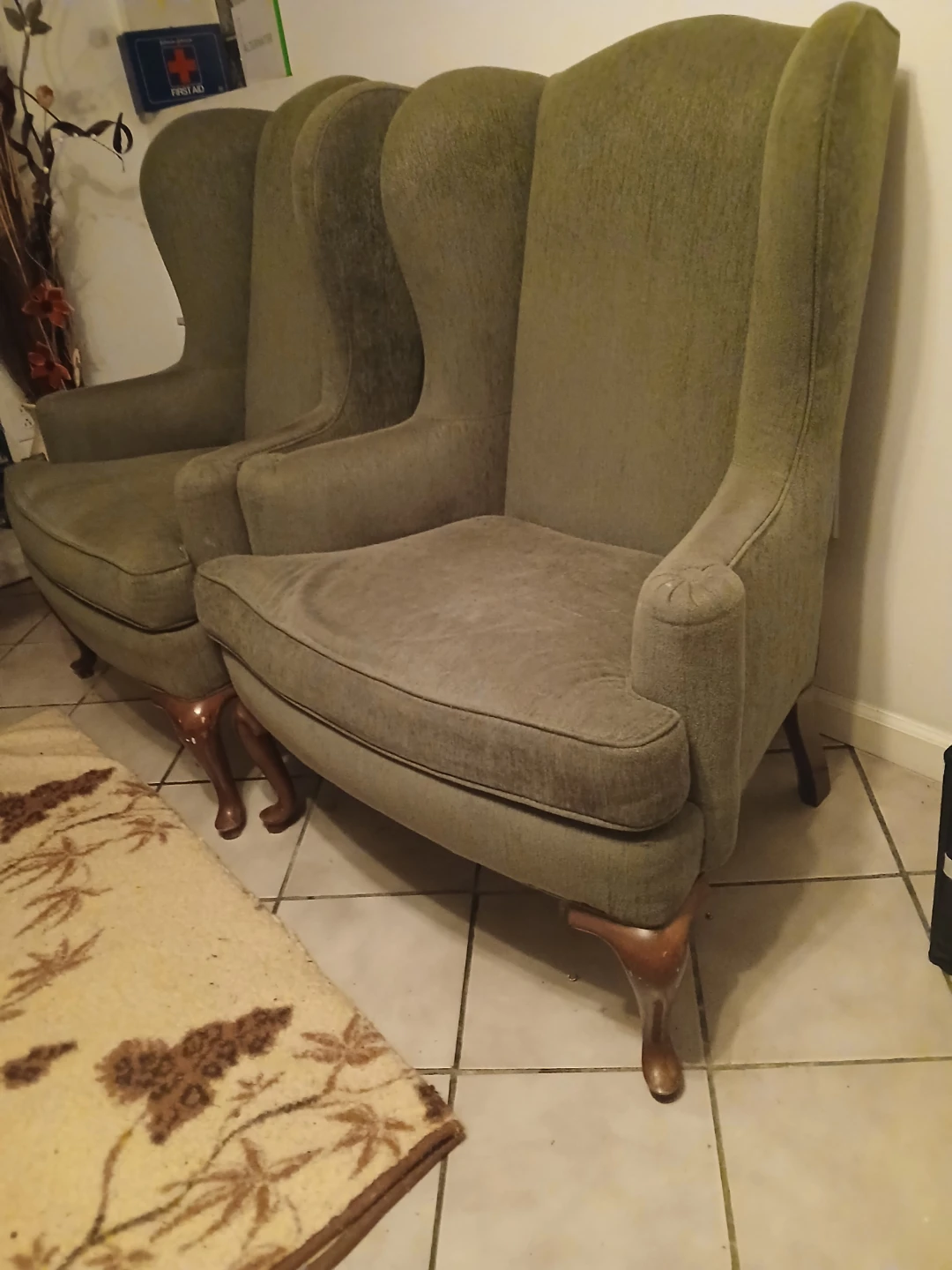 Set of 2 Green Wingback Chairs