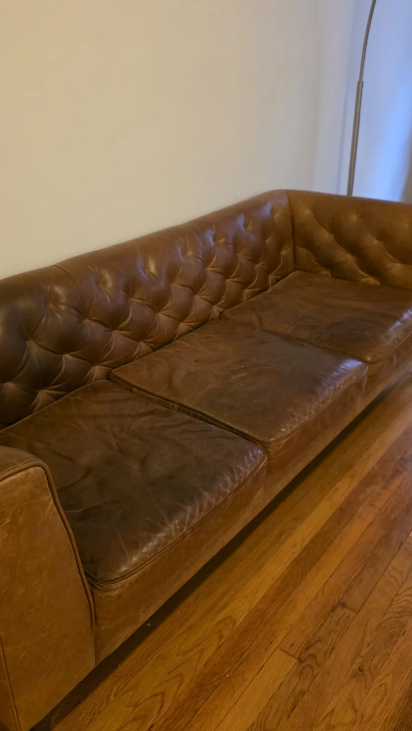Brown Leather Tufted Sofa