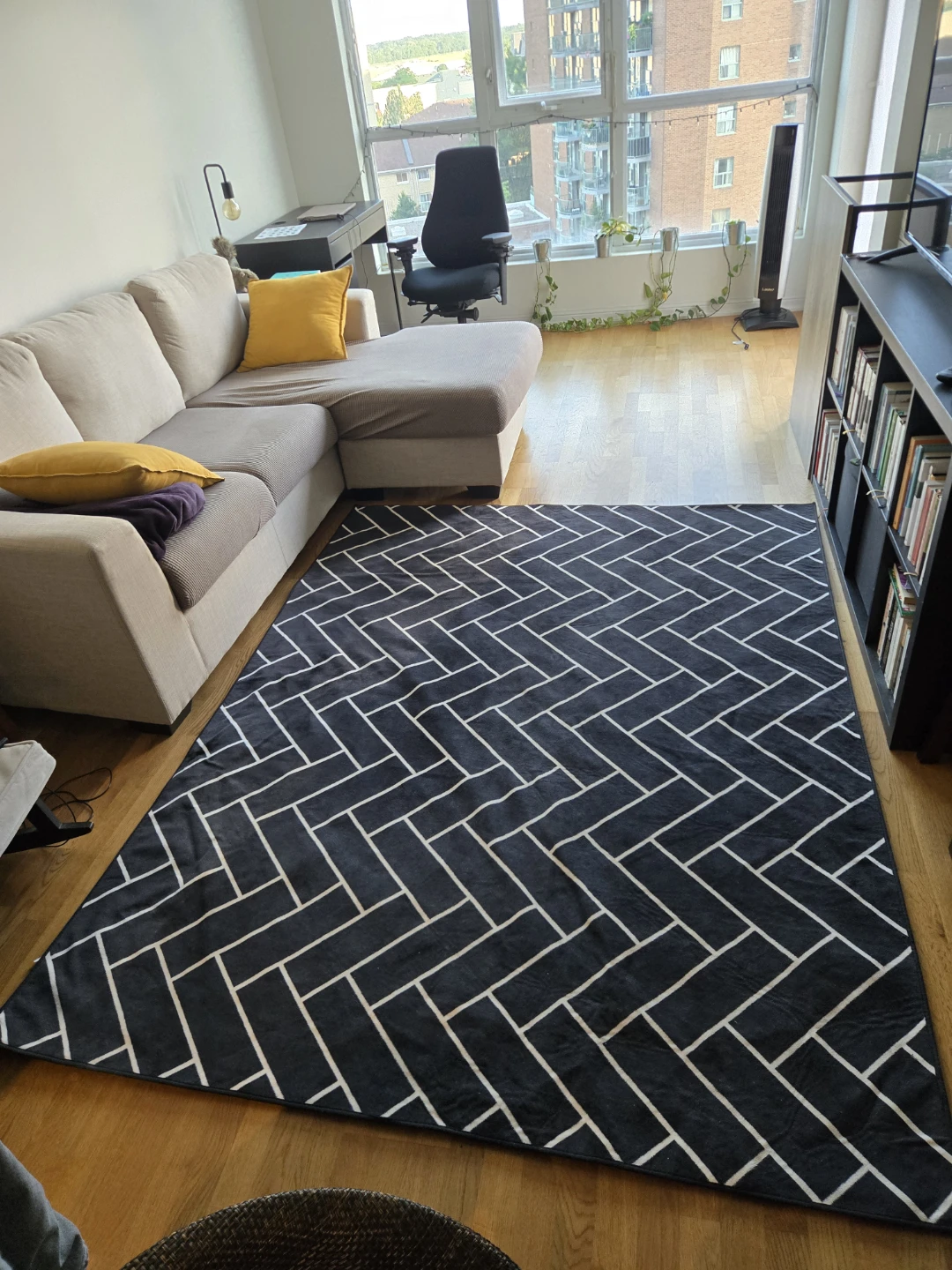 Black and White Herringbone Area Rug