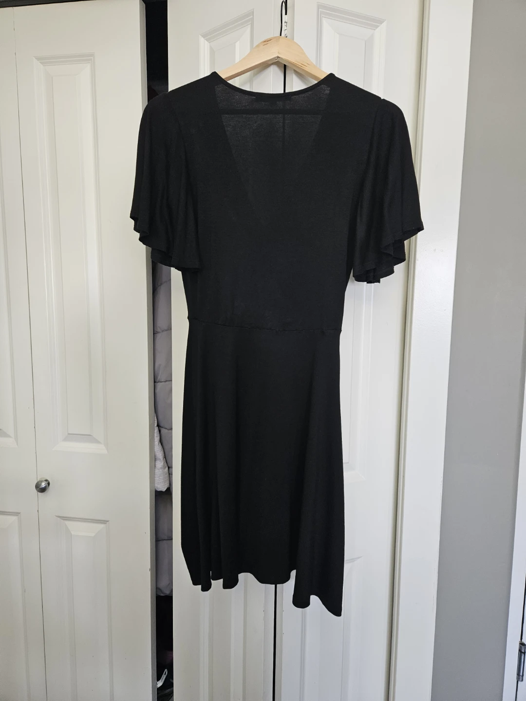 Velvet Torch Black V-Neck Flutter Sleeve Wrap Dress - photo 2