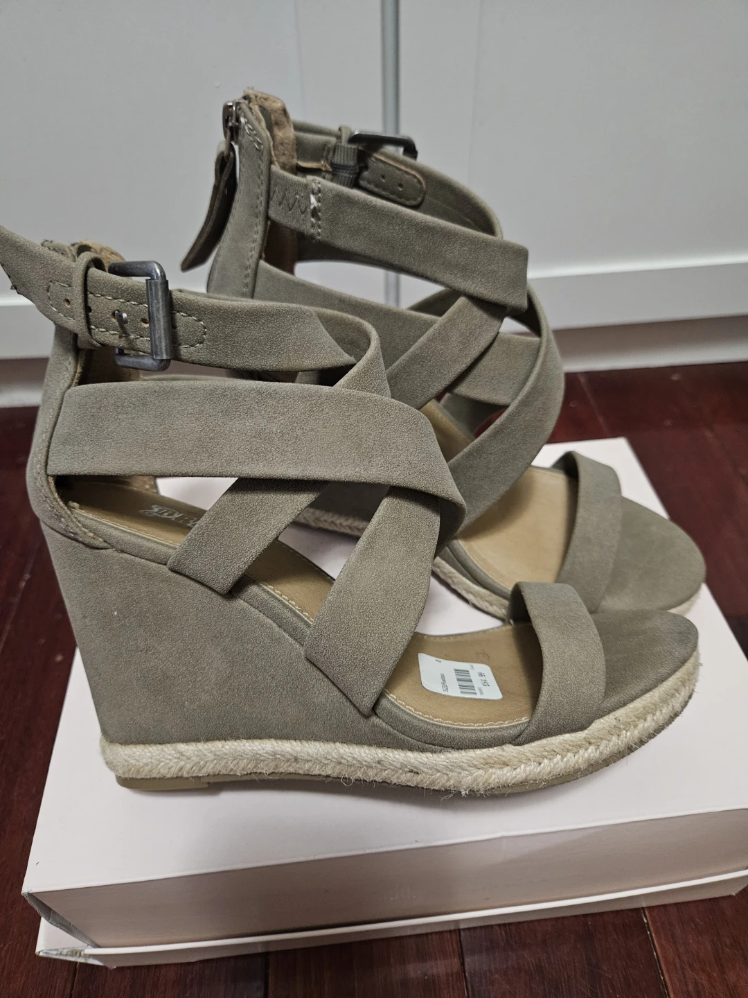 Grey Suede Wedge Sandals size 8