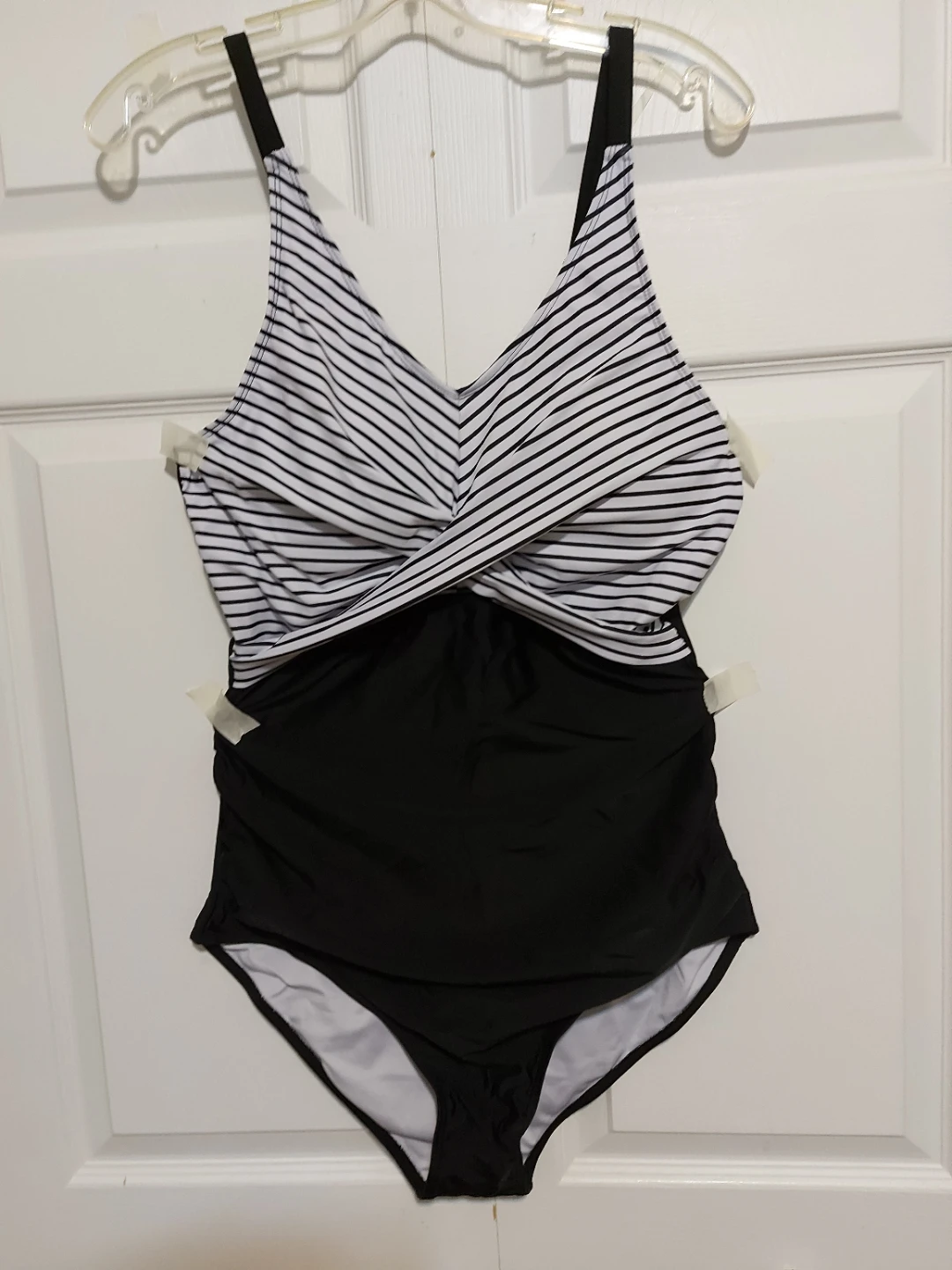 Women's Striped and Black One-Piece Swimsuit