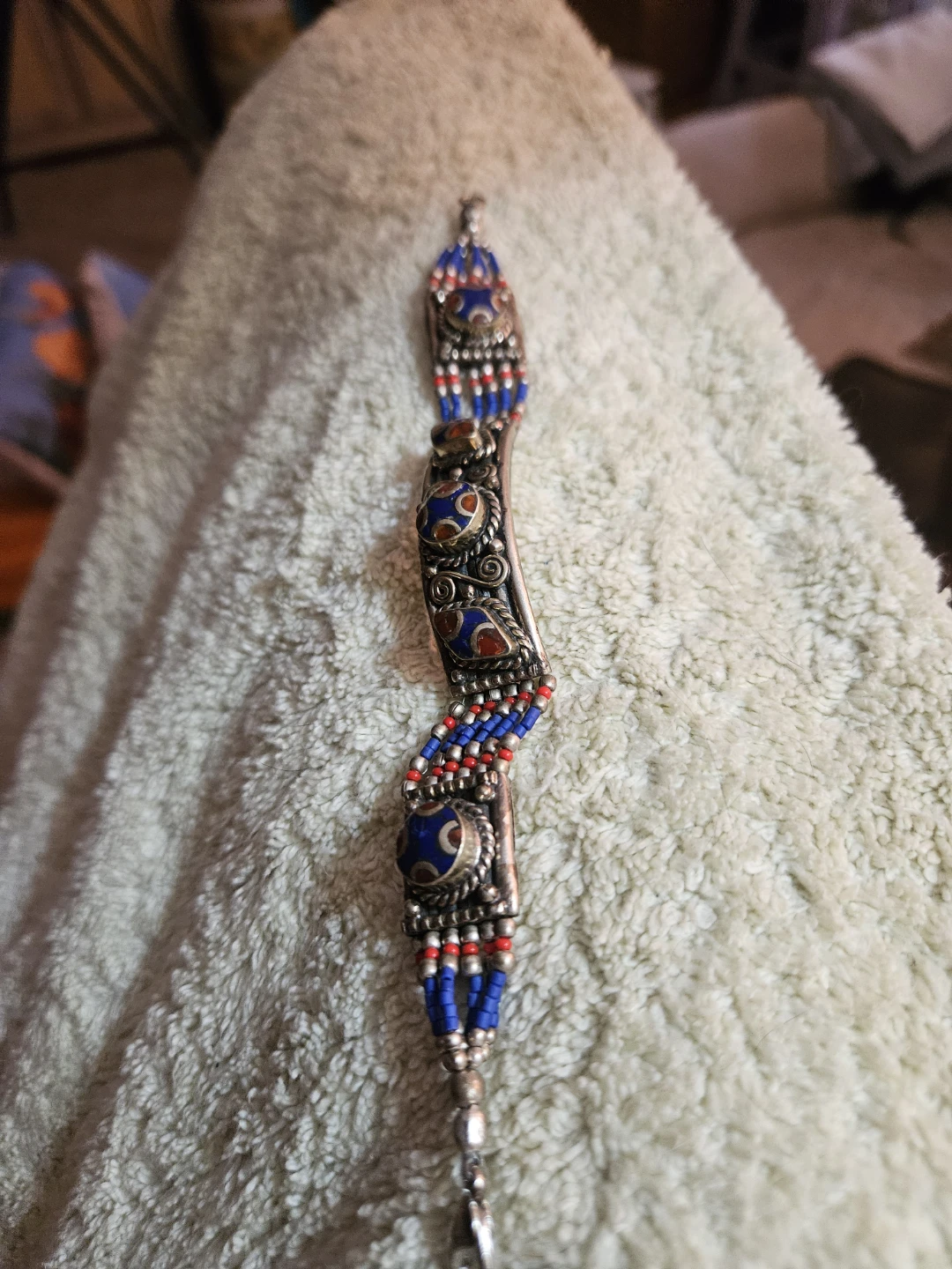 Silver Tibetian Lapis Lazuli Beaded Bracelet with Enamel Accents - photo 2