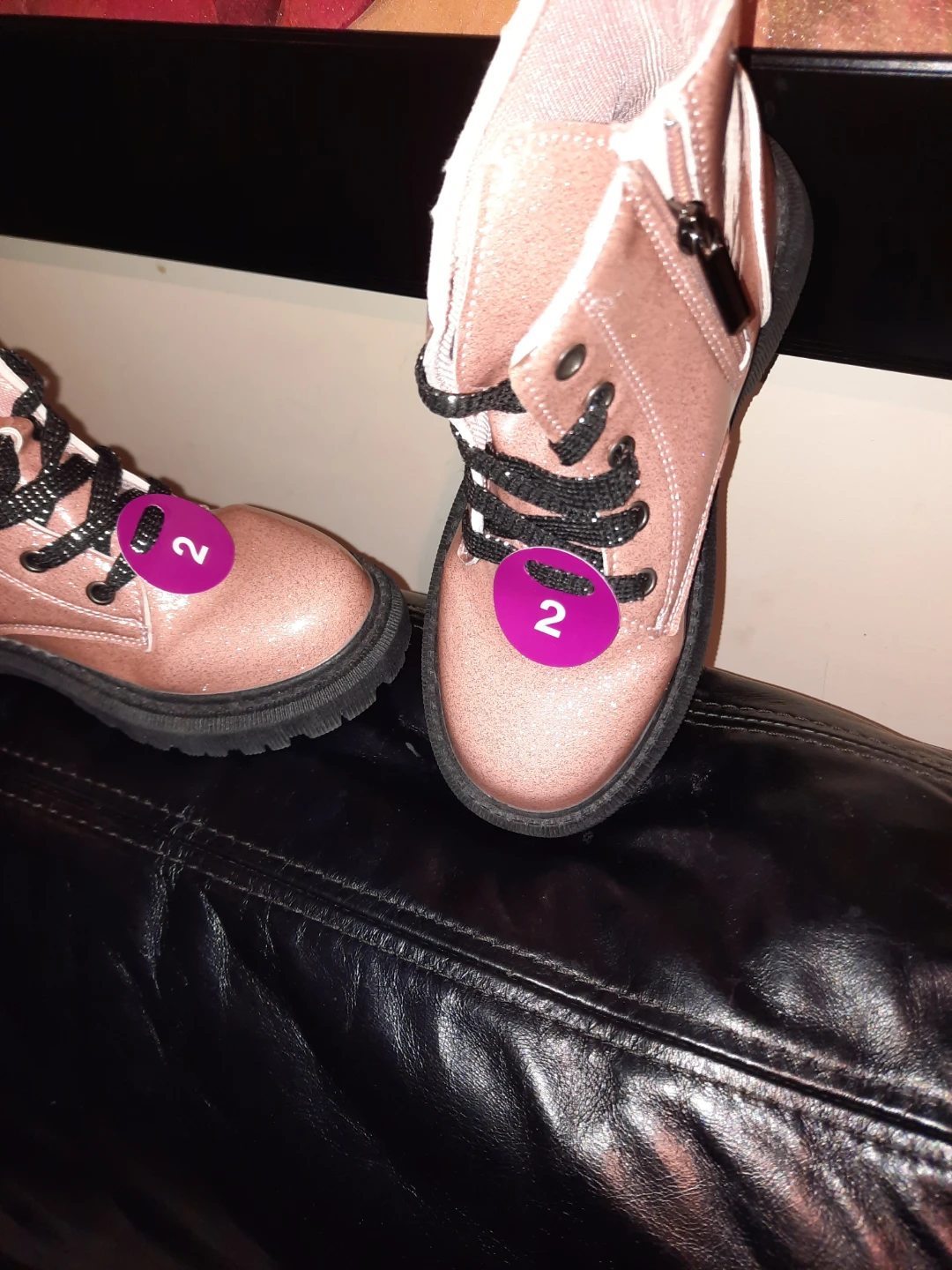 NWT Rose Gold Glitter Combat Boots Girls Size 2 - photo 5