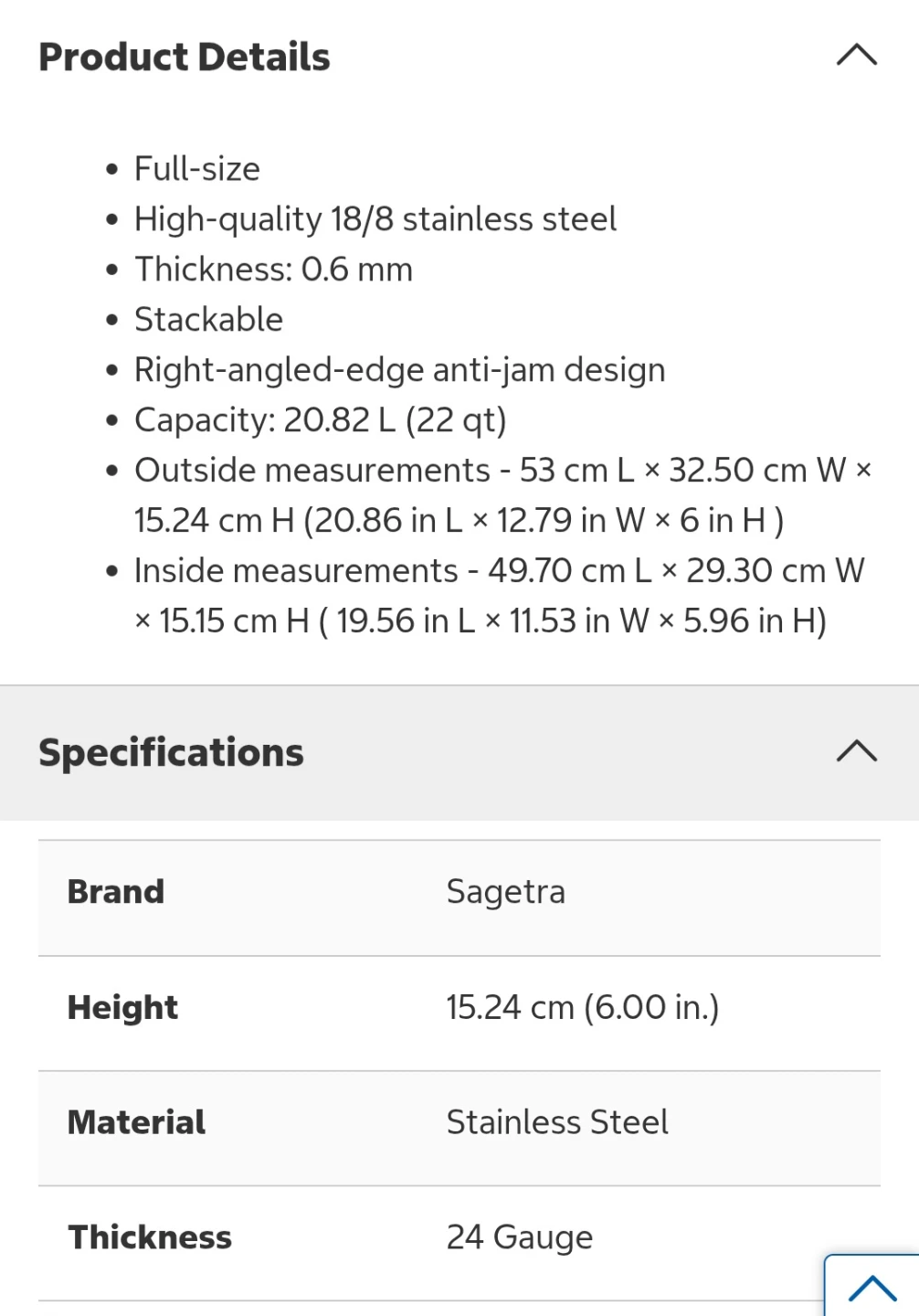 Sagetra Full-size Rectangular Steam Pan 6 in - photo 2