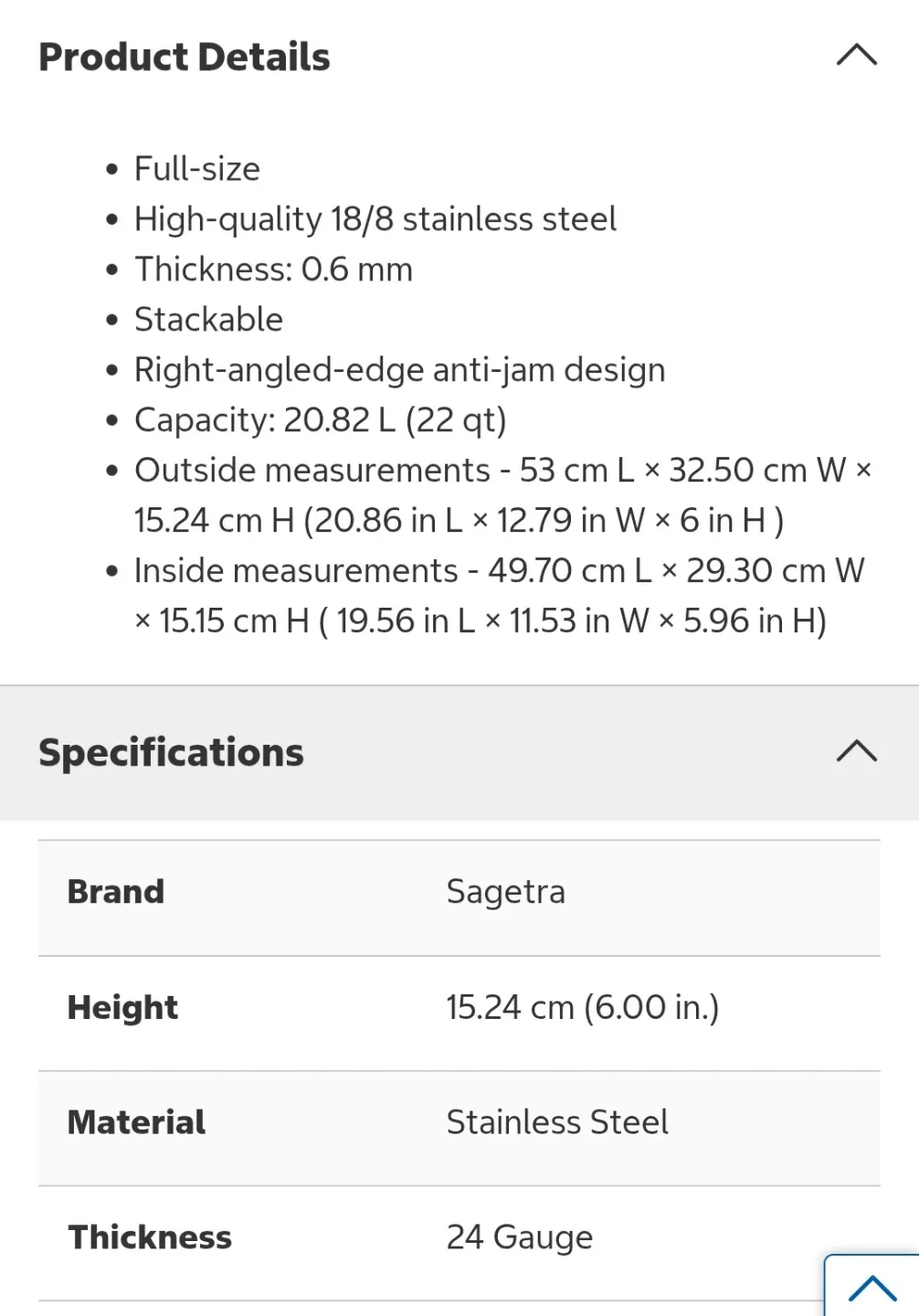 Sagetra Full-size Rectangular Steam Pan 6 in - photo 2