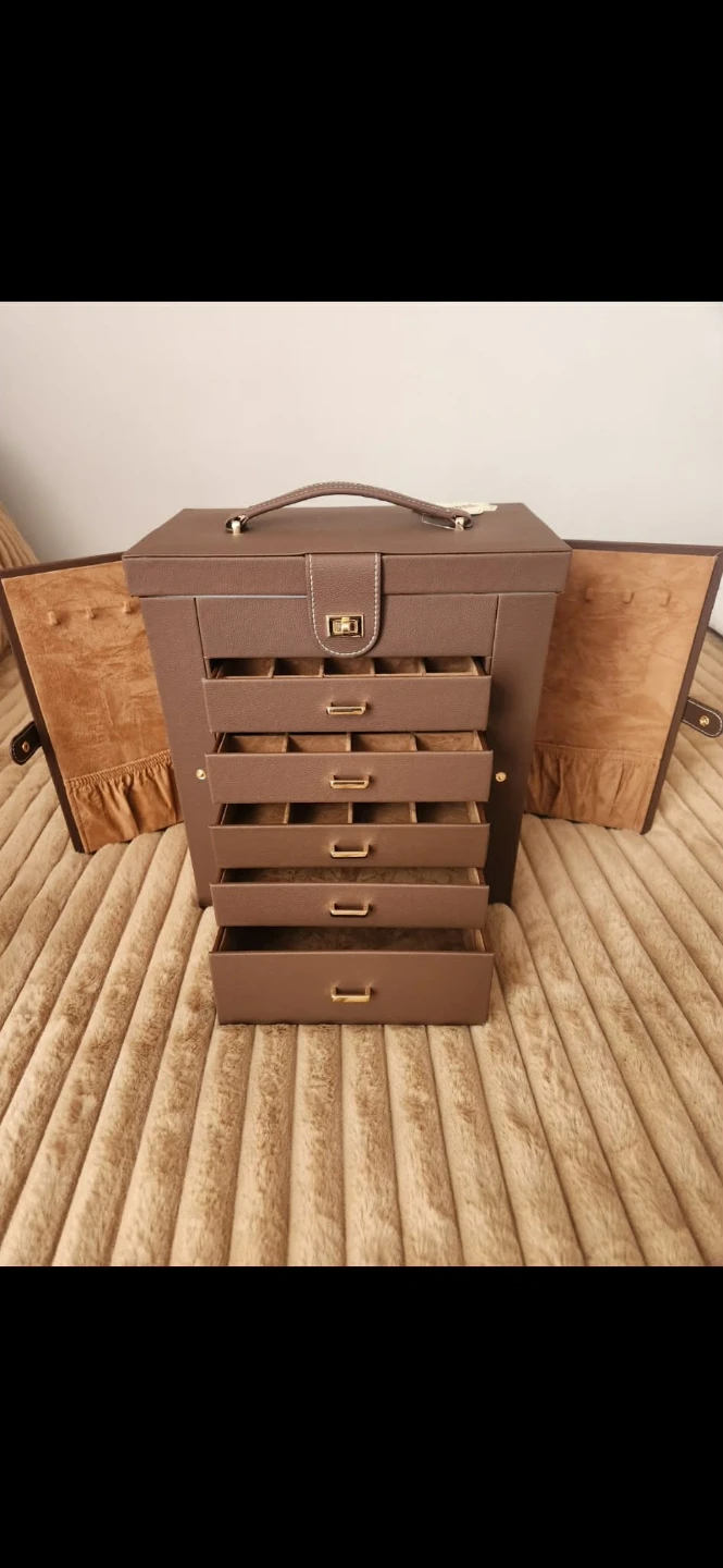Brown Faux Leather Jewellery Box Organizer with 6 Drawers - photo 2