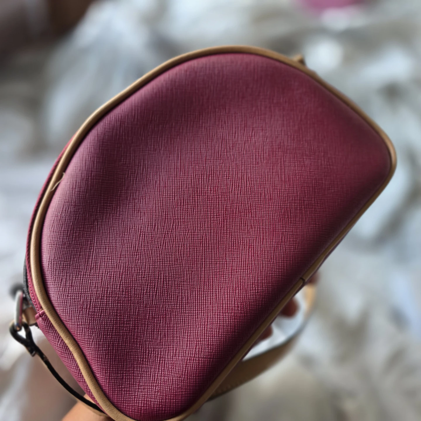 Tan & Burgundy Faux Leather Dome Bag - photo 3
