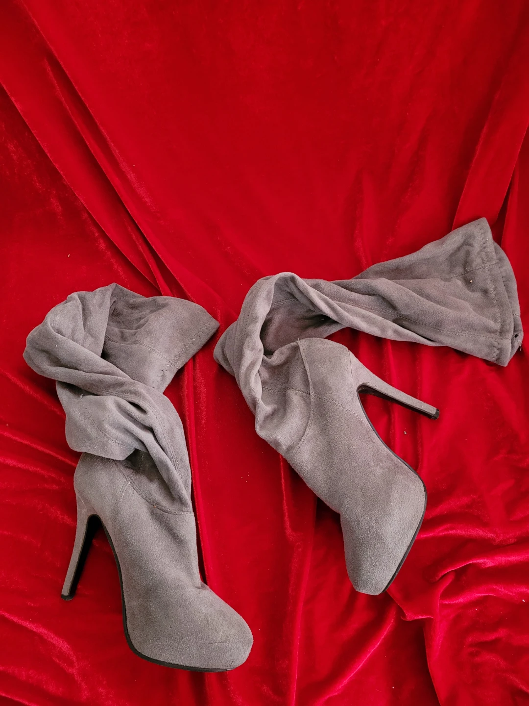 Never worn before - Grey velvet Over-the-Knee Boots