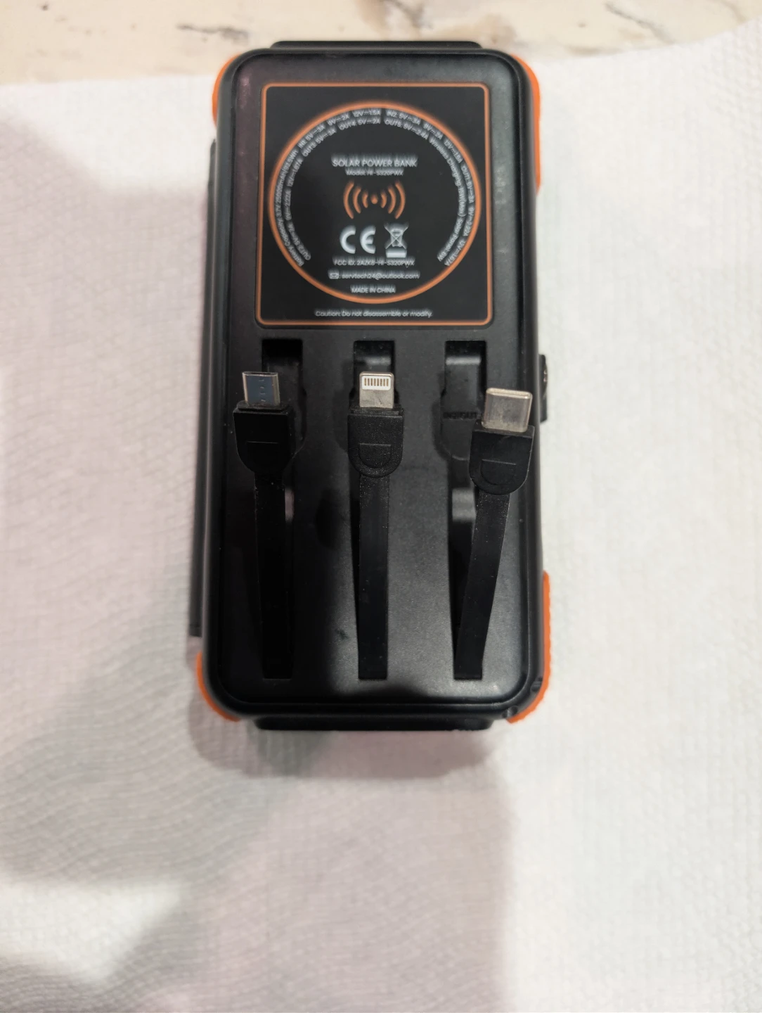 Solar Power Bank with Built-in 3 Cables