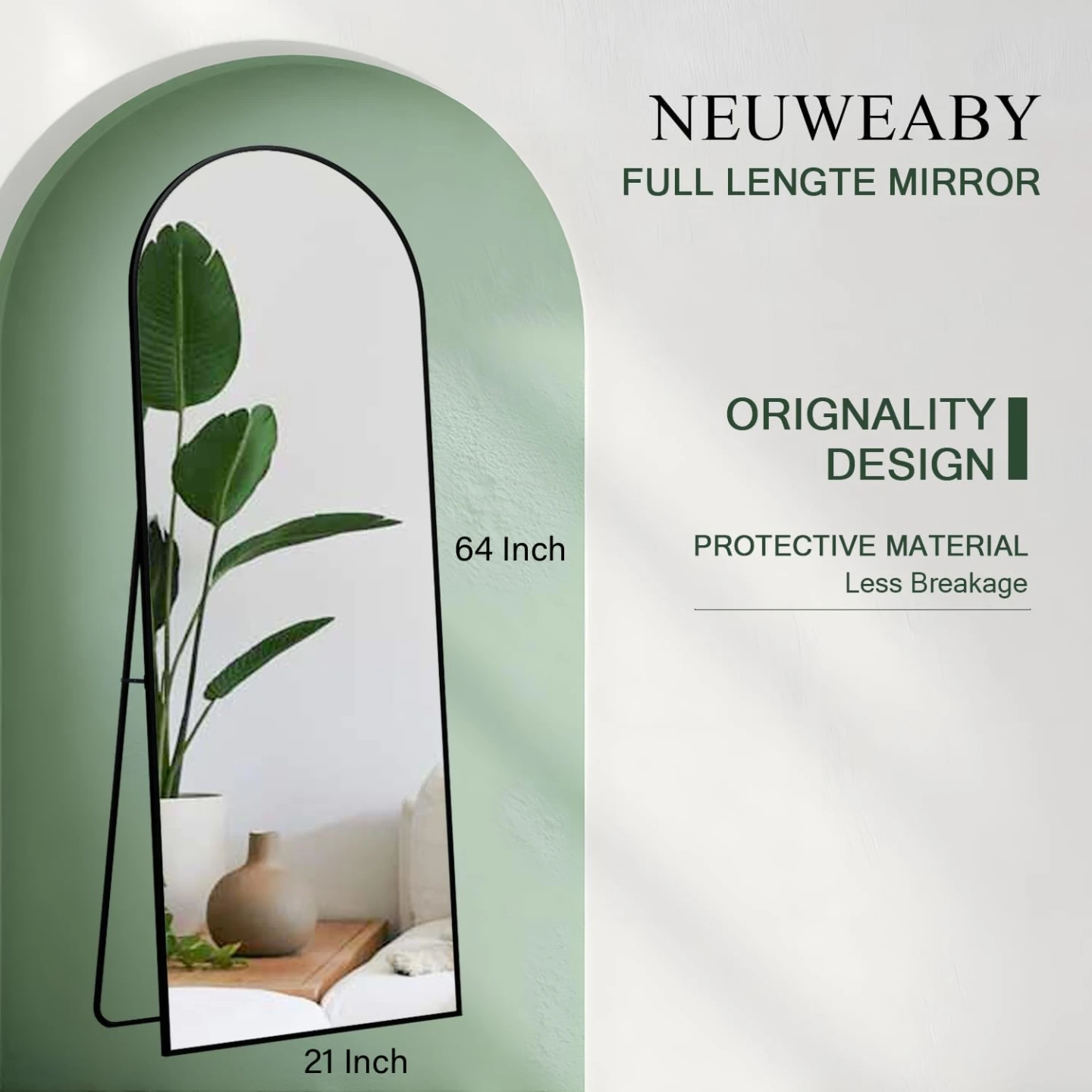 Full Length Mirror 64"x21" Arch Floor Mirror with Stand - photo 2