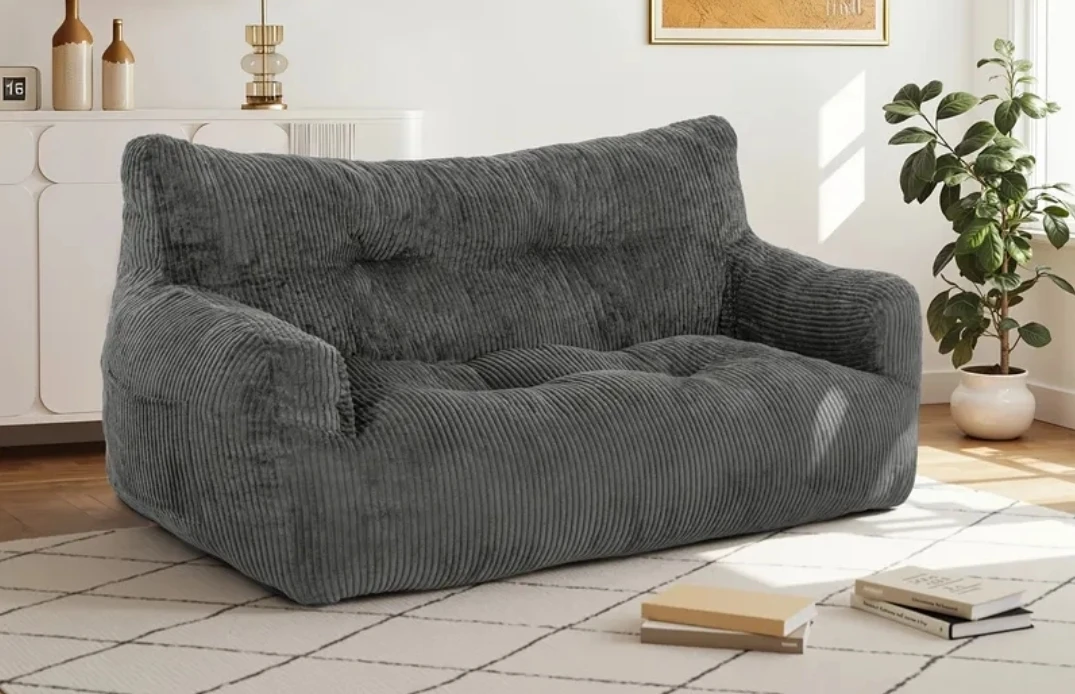 Grey Corduroy Bean Bag Loveseat