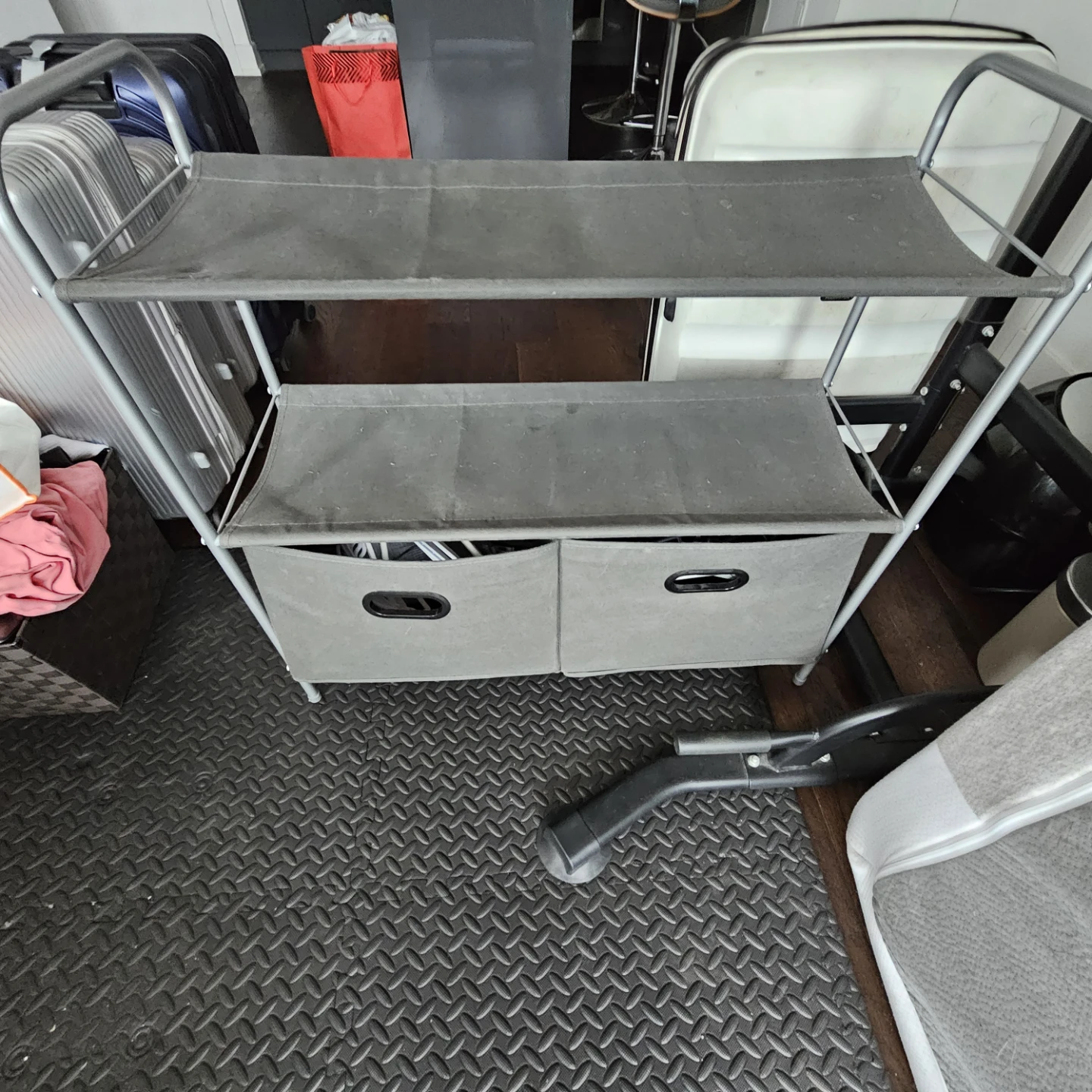Grey 2-Tier Fabric Storage Shelf with Drawers