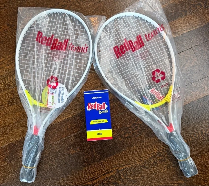 4 Red Ball Tennis Racquets And Balls