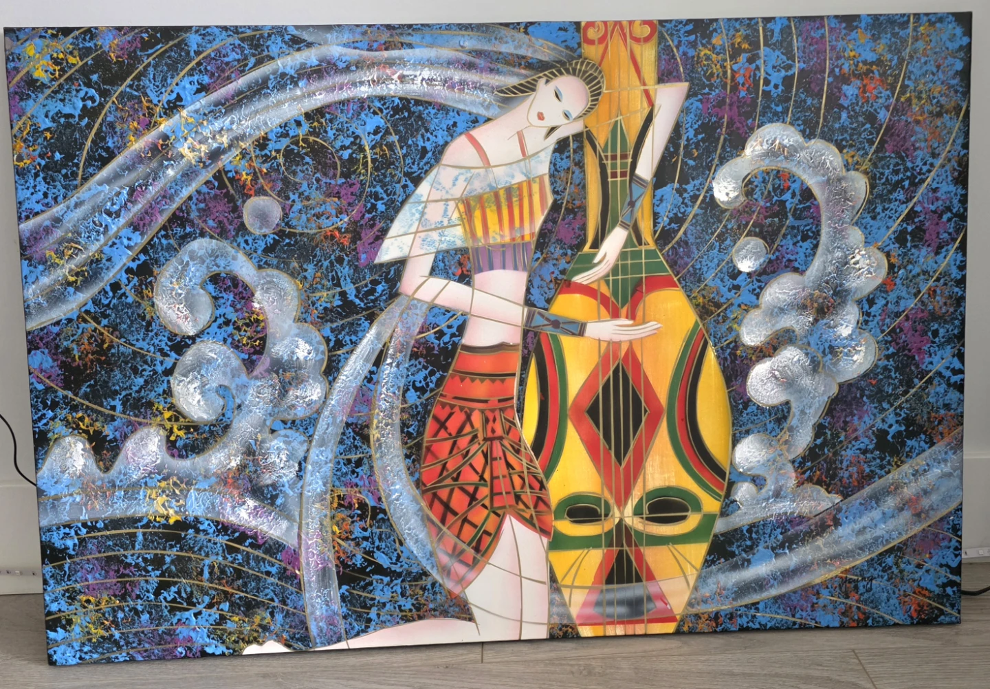Abstract Art Painting with Woman and Vessel