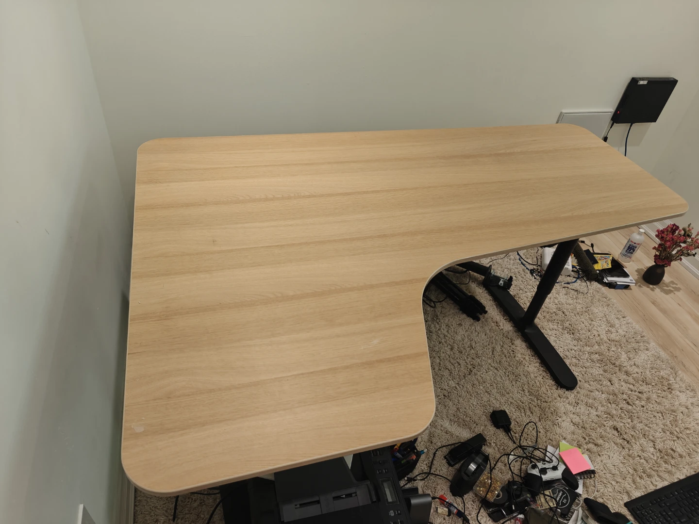 L-shaped standing desk with light wood finish - photo 2