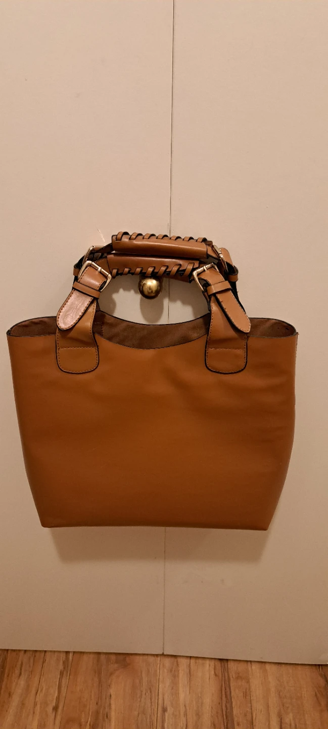 Tan Leather Tote Bag with Braided Handles