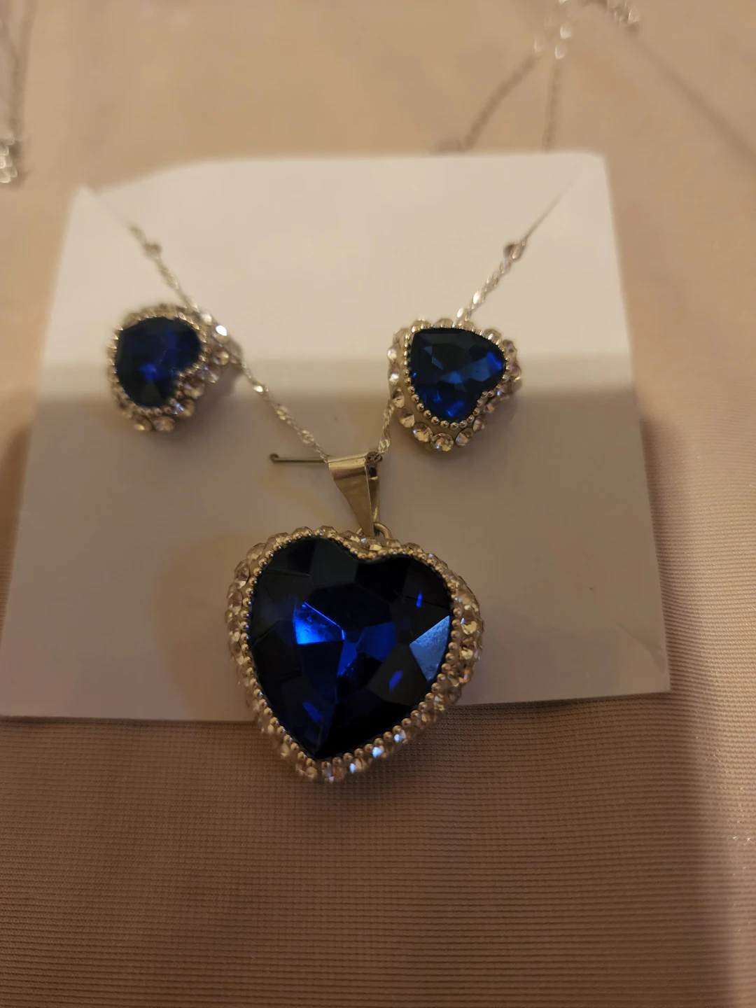 Blue Heart Necklace and Earring Set Plata 925