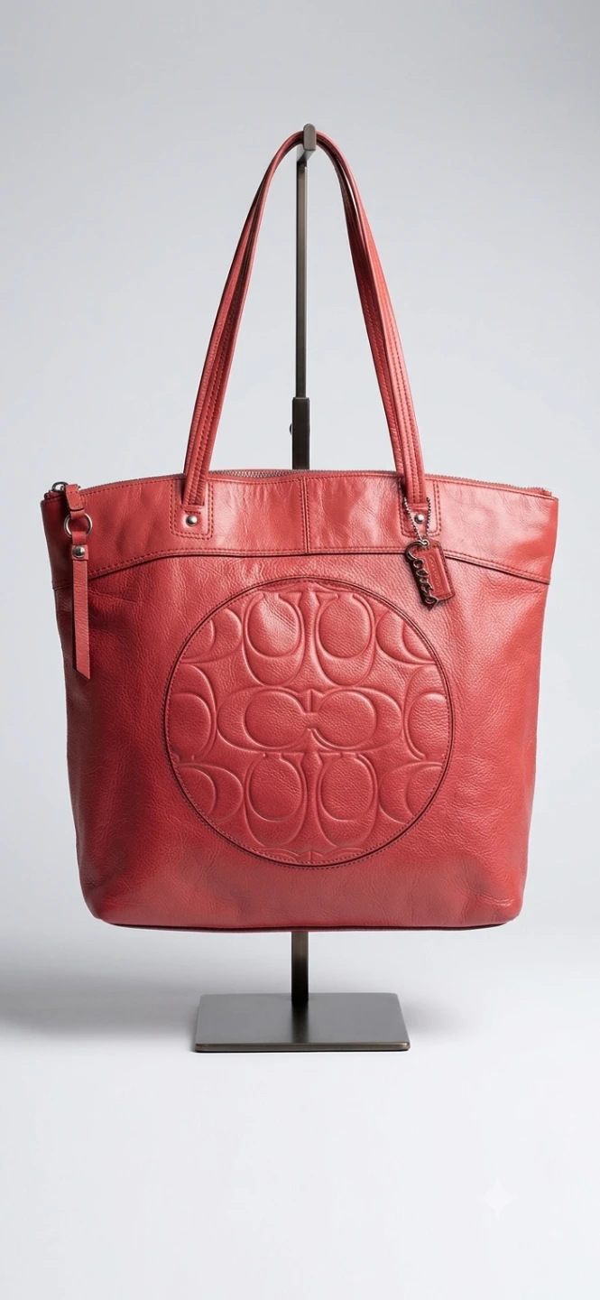 Authentic Coach Laura Logo Tote Bag - Red Leather