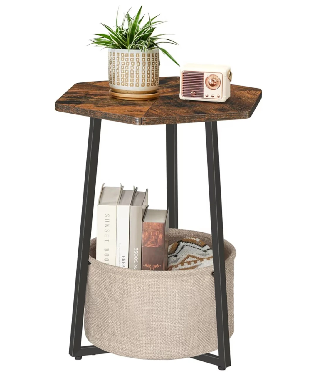 Mahancris Hexagonal Side Table with Fabric Storage Pouch