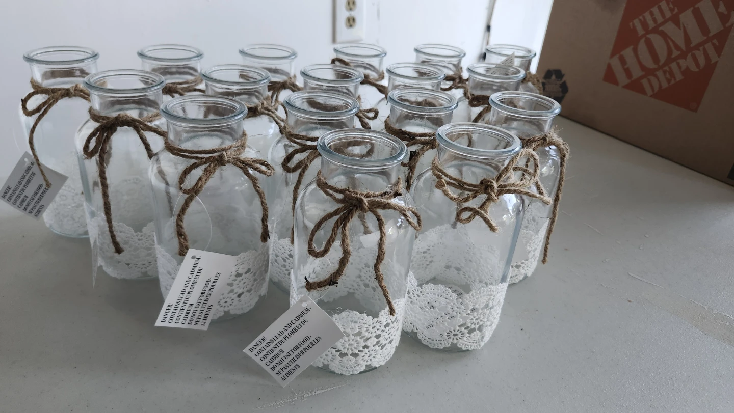 17 pcs Glass Jars with Lace and Twine Decoration