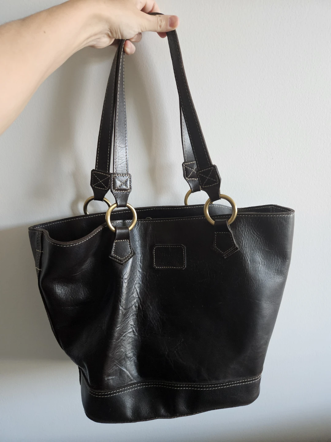 Teal leather dark brown purse from Dominican Republic