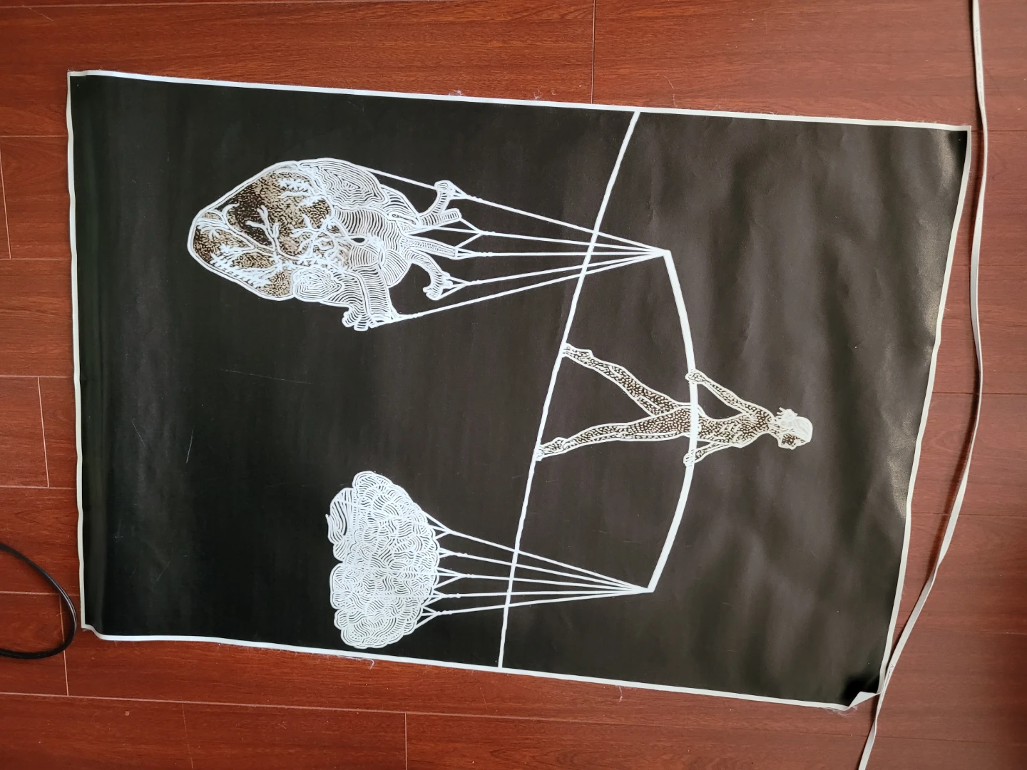 Black Poster with Parachuting Figures