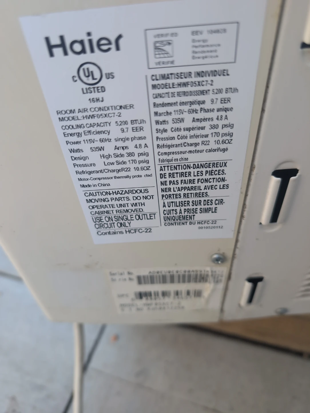 Haier Room Air Conditioner HWF05X C7-2 - photo 3