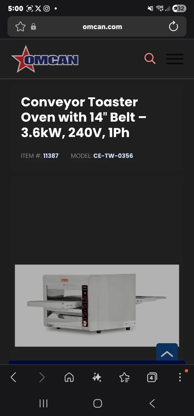 Omcan CE-TW-0356 Conveyor Toaster Oven