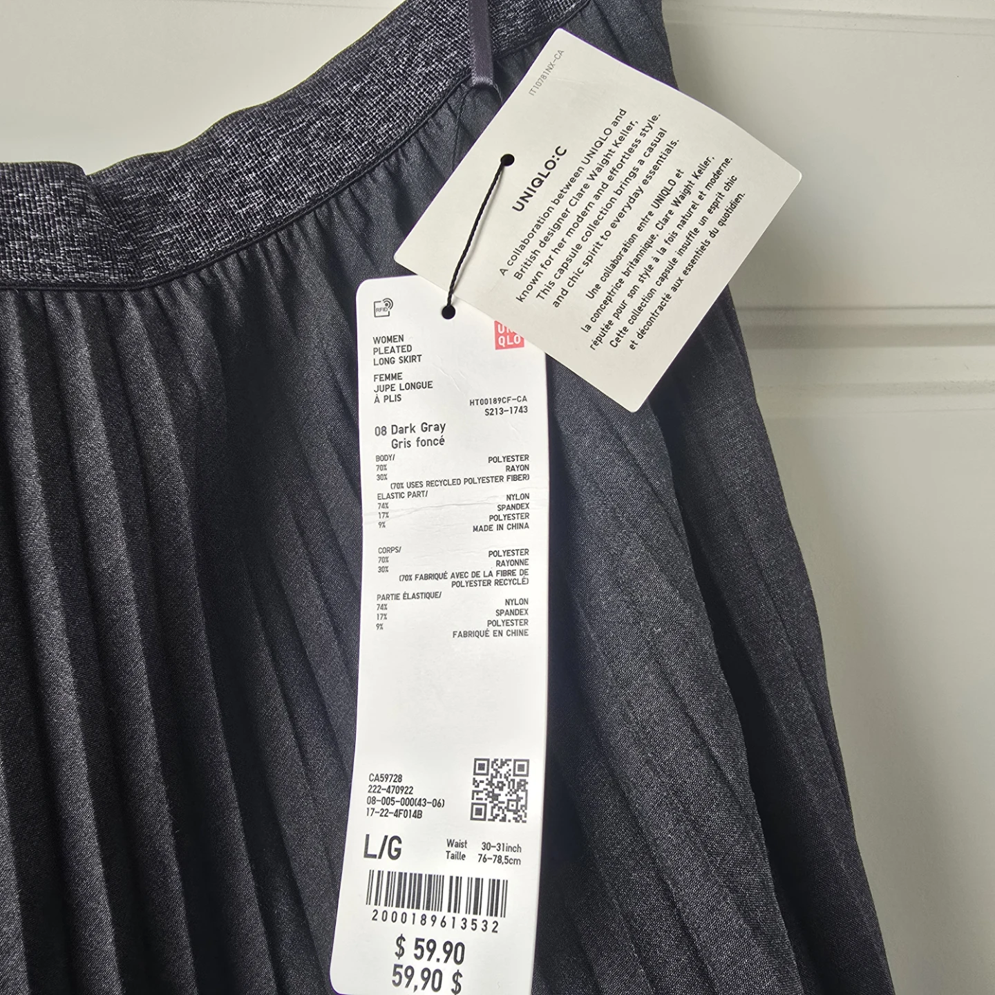 UNIQLO C Pleated Long Skirt - Dark Gray - L/G - photo 4