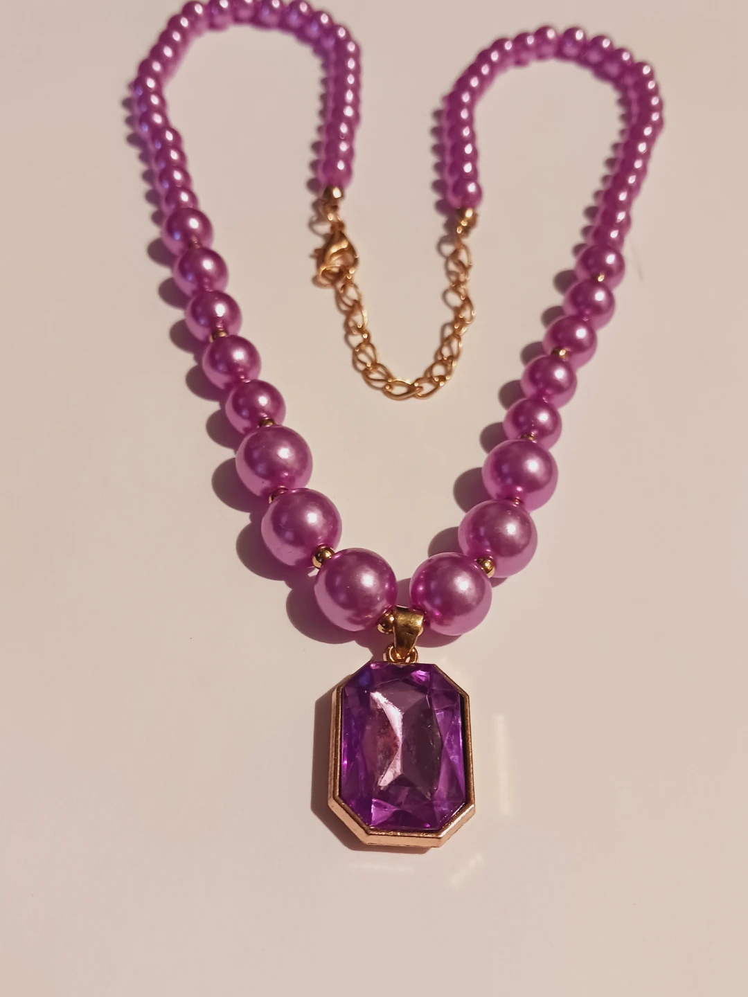 New !!Purple Pearl Necklace with Purple Gem Pendant