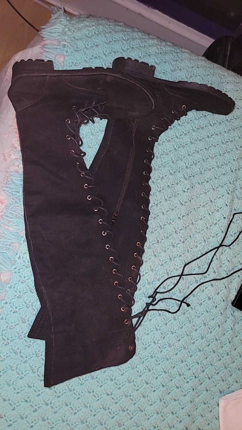 Black Suede Lace-Up Over-the-Knee Boots