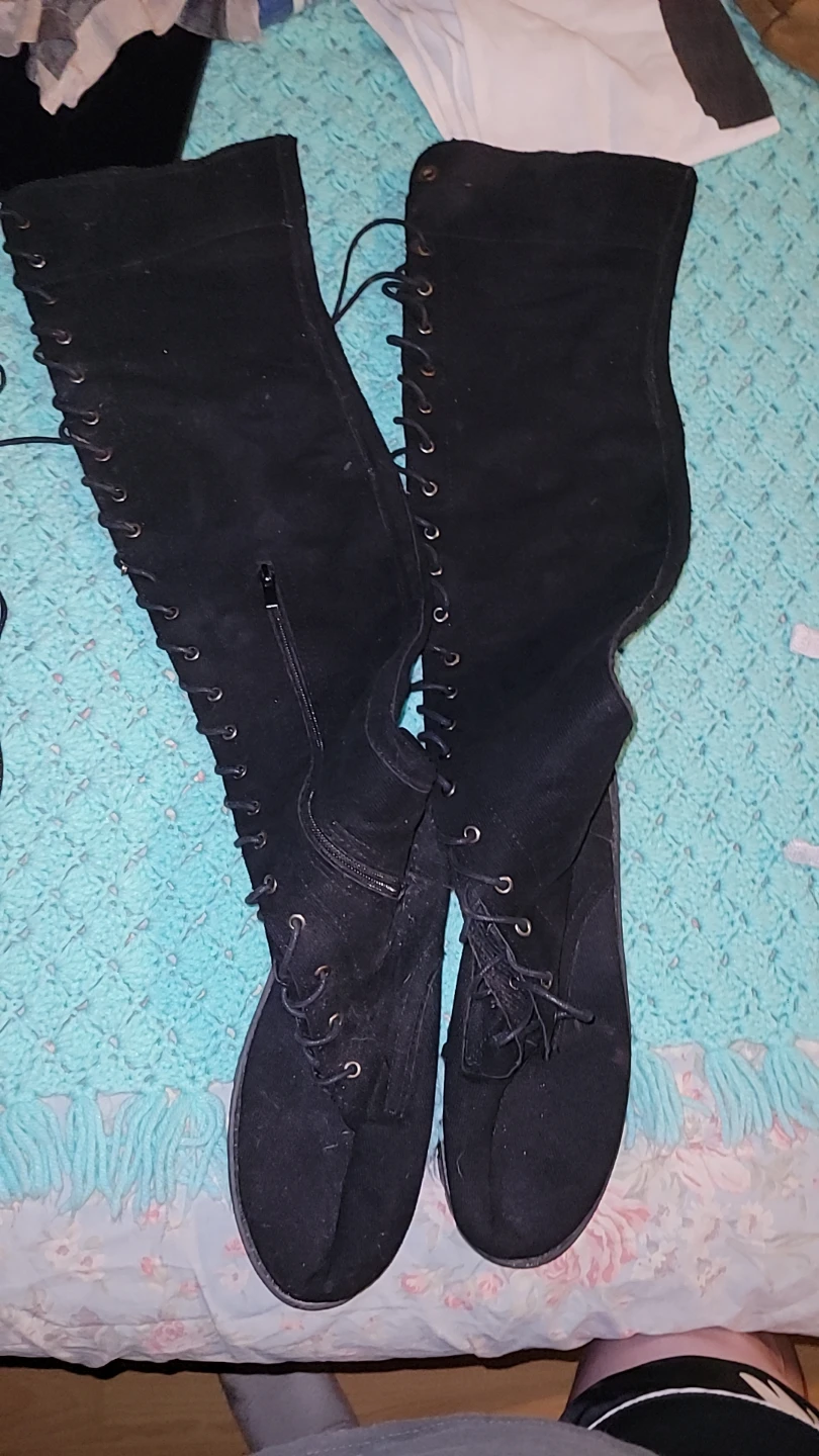 Black Suede Lace-Up Over-the-Knee Boots - photo 4