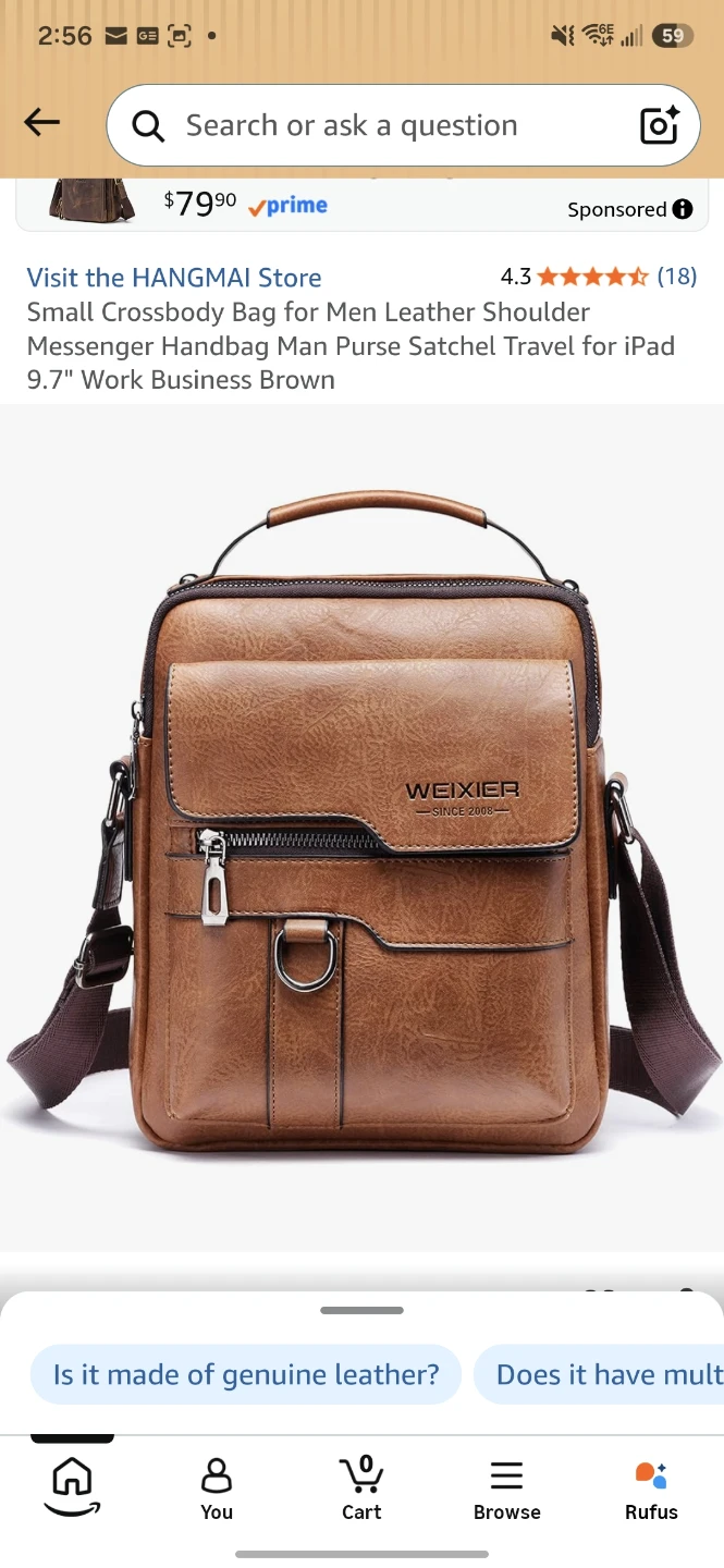 Weixier mens crossbody bag - brown