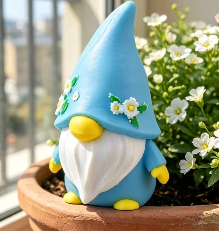 Blue Garden Gnome Figurine with Flowers - photo 2