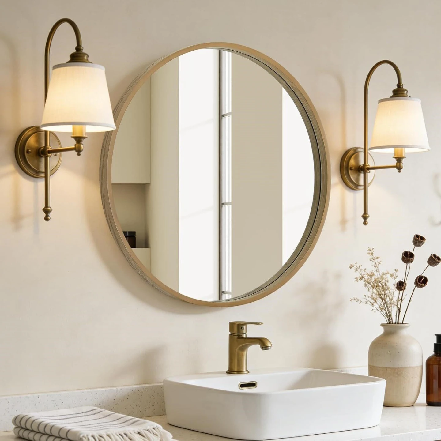 Round Wood Frame Mirror - photo 2